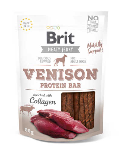 BRIT MEATY JERKY SNACK VENISON PROTEIN BAR 80GR