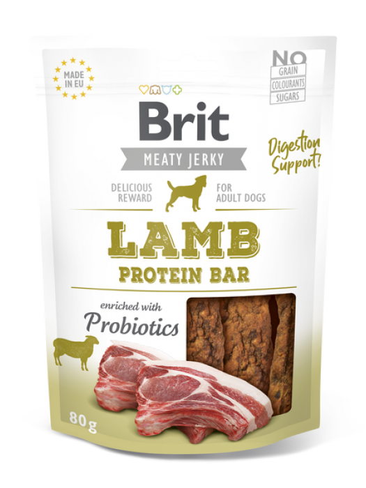 BRIT MEATY JERKY SNACK LAMB PROTEIN BAR 80GR