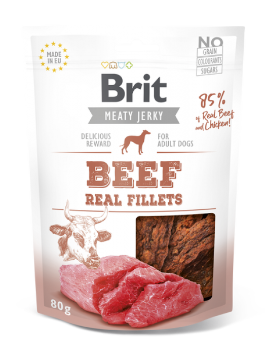 BRIT MEATY JERKY SNACK BEEF FILLETS 80GR