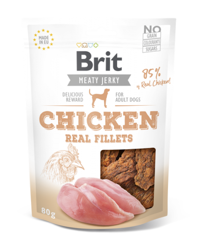 BRIT MEATY JERKY SNACK CHICKEN FILLETS 80GR