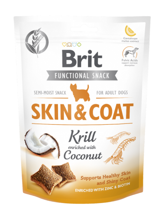 BRIT FUNCTIONAL SNACK SKIN & COAT KRILL WITH COCONUT 150GR (ΚΡΙΛ & ΚΑΡΥΔΑ)