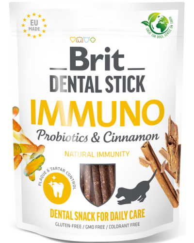 BRIT DENTAL STICK IMMUNO with PROBIOTICS & CINNAMON 7ΤΜΧ (Για υγιη δοντια & ενισχυση του ανοσοποιητικου συστηματος)